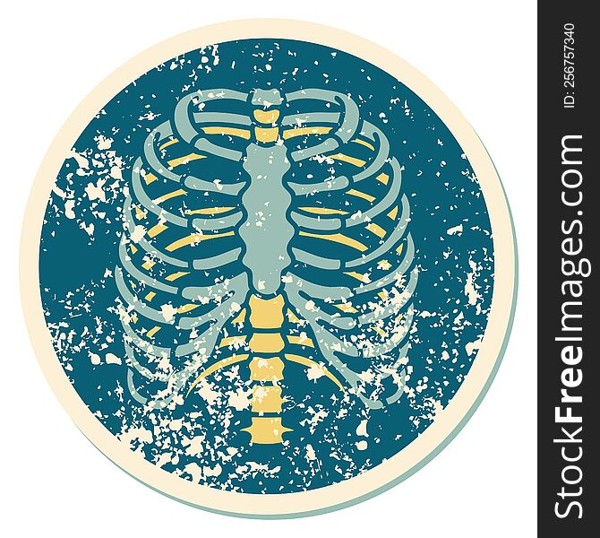 Distressed Sticker Tattoo Style Icon Of A Rib Cage
