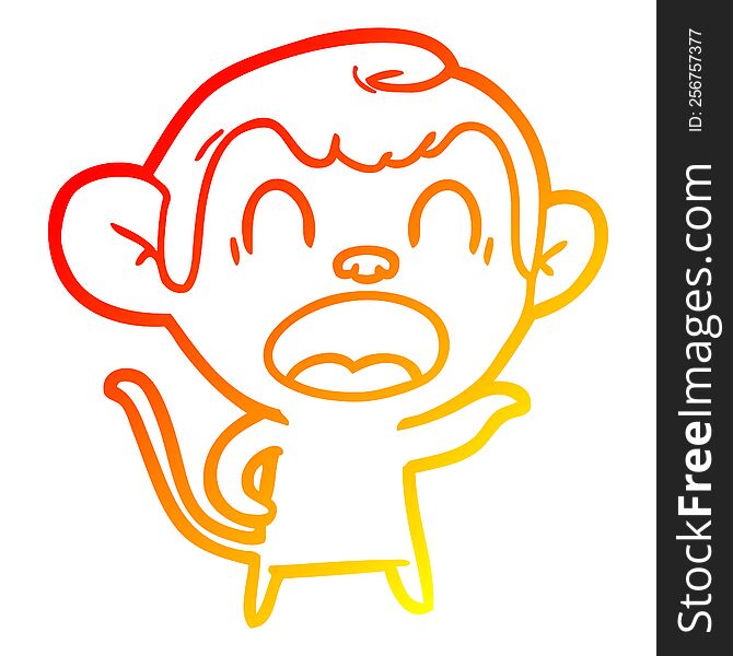 Warm Gradient Line Drawing Shouting Cartoon Monkey Pointing