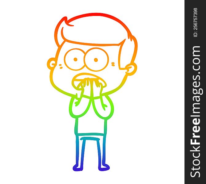 Rainbow Gradient Line Drawing Cartoon Shocked Man
