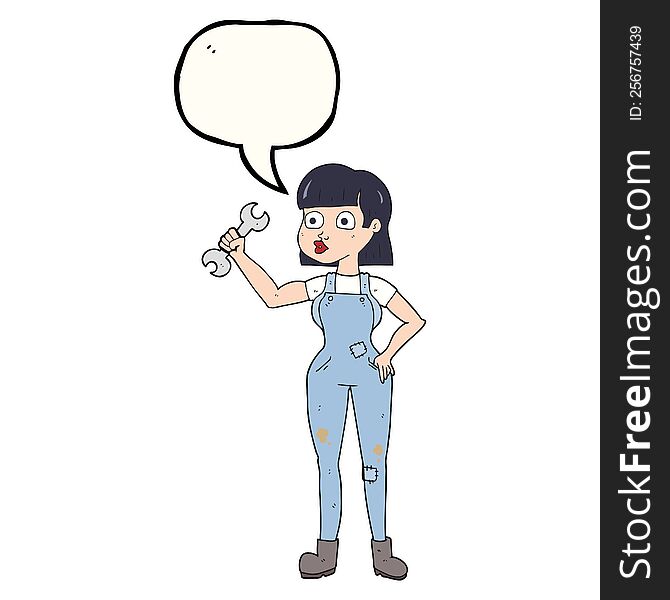 freehand drawn speech bubble cartoon mechanic woman