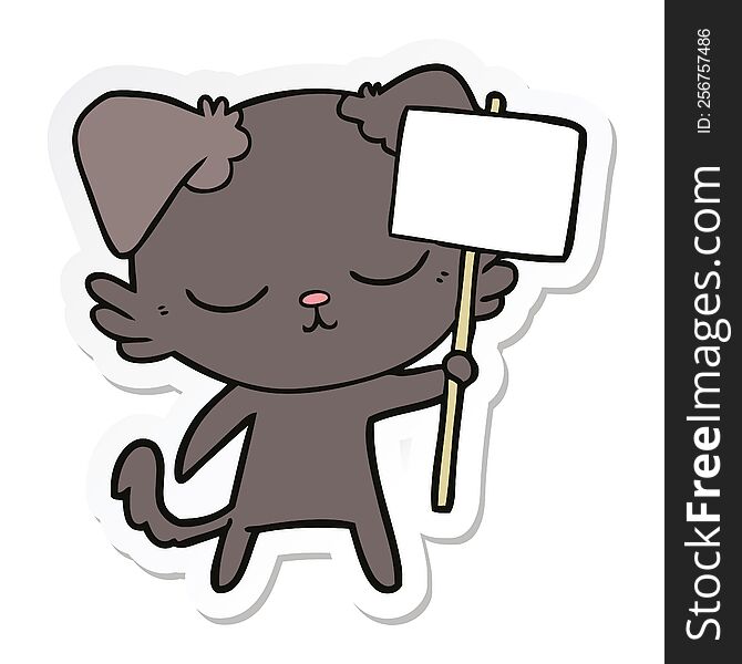 sticker of a cute cartoon dog with placard