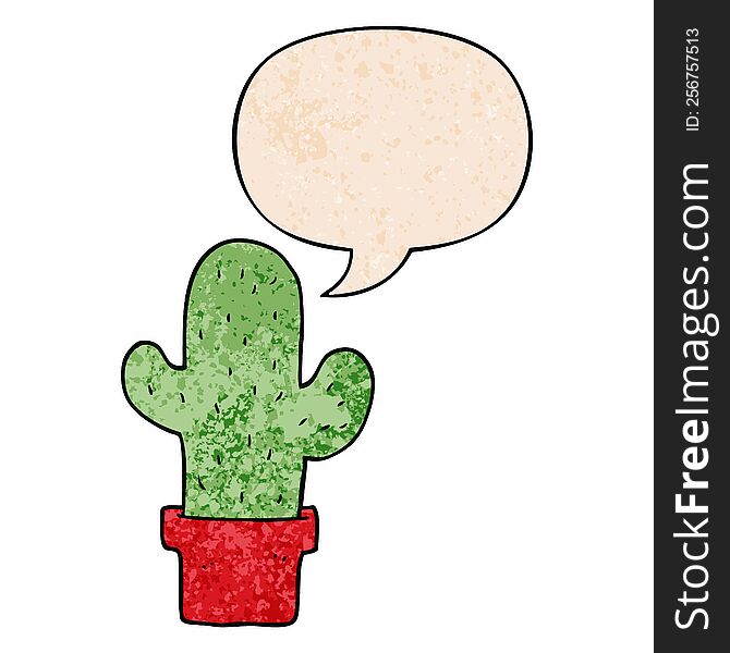 Cartoon Cactus And Speech Bubble In Retro Texture Style