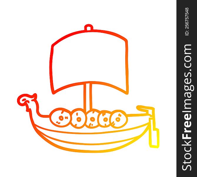 Warm Gradient Line Drawing Cartoon Viking Boat
