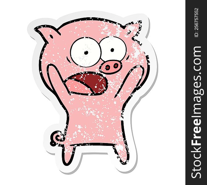 distressed sticker of a cartoon pig shouting