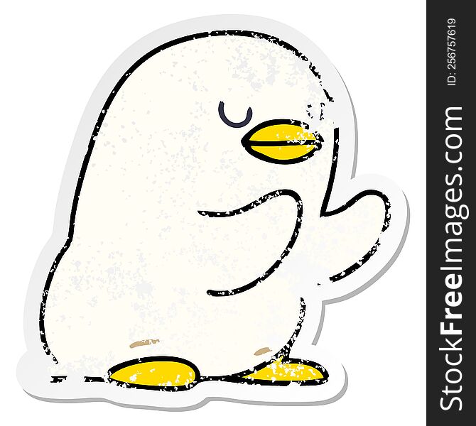 distressed sticker of a quirky hand drawn cartoon duckling