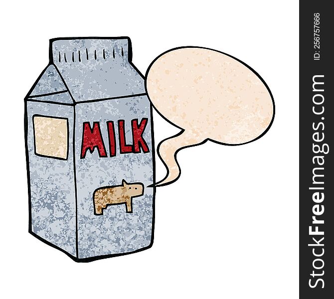 Cartoon Milk Carton And Speech Bubble In Retro Texture Style