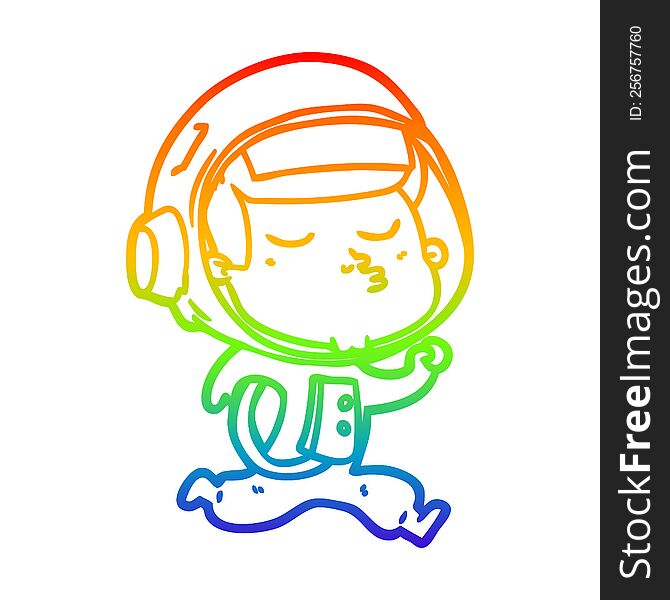 rainbow gradient line drawing cartoon confident astronaut running