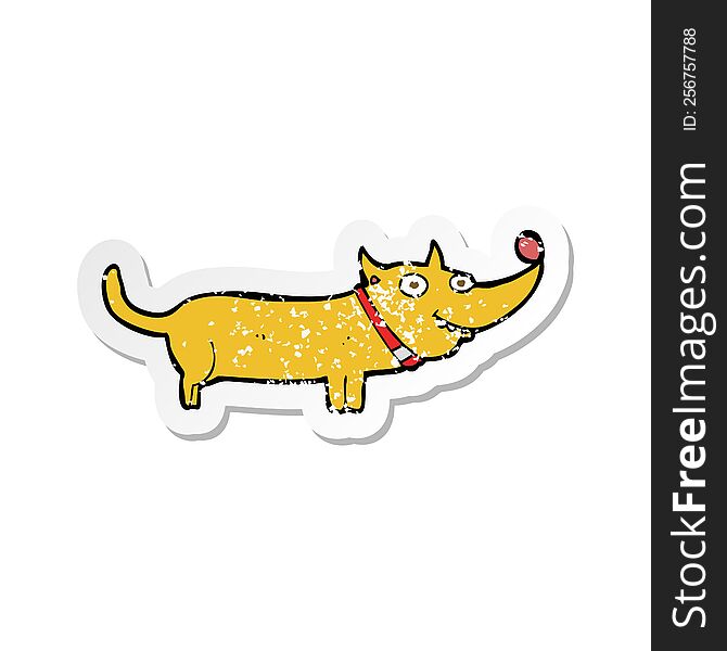 retro distressed sticker of a cartoon happy dog