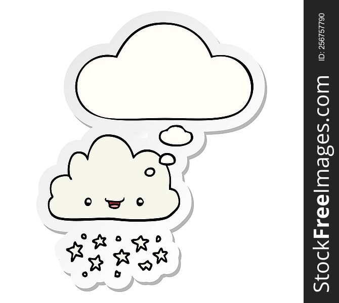 cartoon storm cloud with thought bubble as a printed sticker