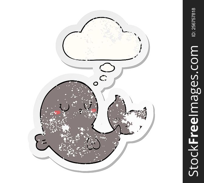 Cute Cartoon Whale And Thought Bubble As A Distressed Worn Sticker