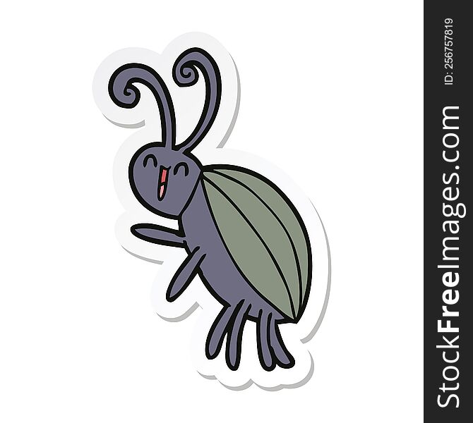 sticker of a cartoon happy beetle