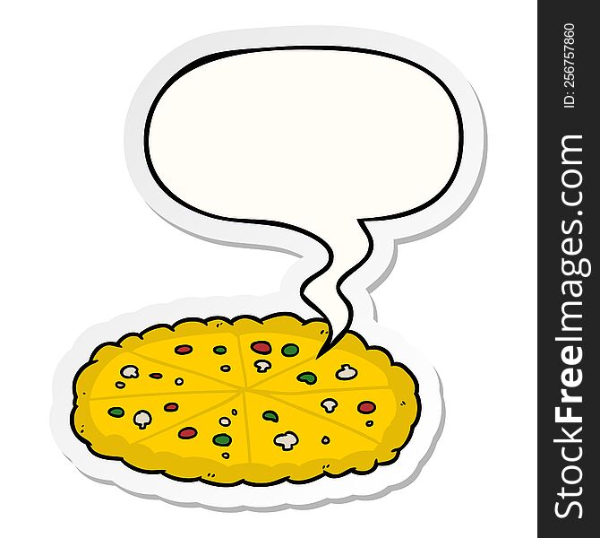 Cartoon Double Cheese Pizza And Speech Bubble Sticker