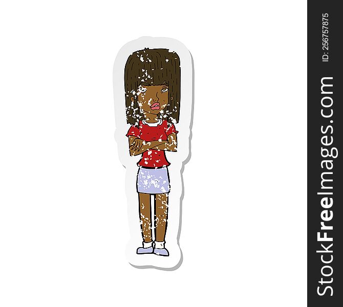 Retro Distressed Sticker Of A Cartoon Woman Standing