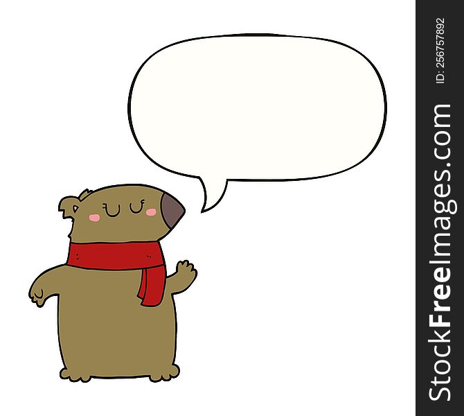 cartoon bear with scarf with speech bubble. cartoon bear with scarf with speech bubble