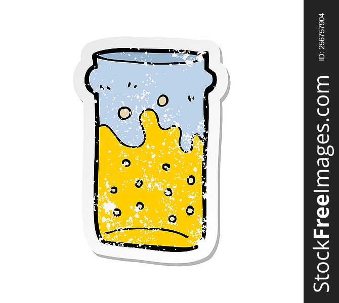 retro distressed sticker of a cartoon pint of beer