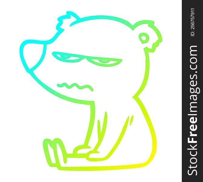 cold gradient line drawing of a angry bear cartoon sitting