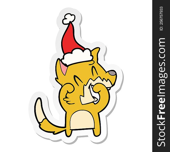 Laughing Fox Sticker Cartoon Of A Wearing Santa Hat