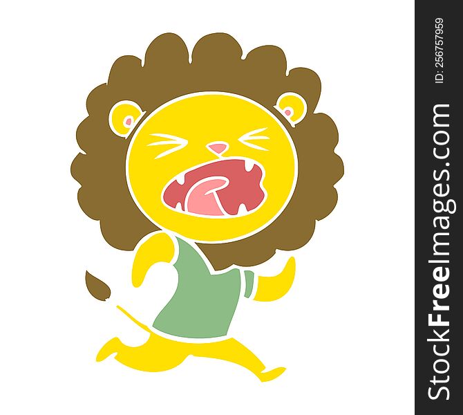 Flat Color Style Cartoon Lion Running