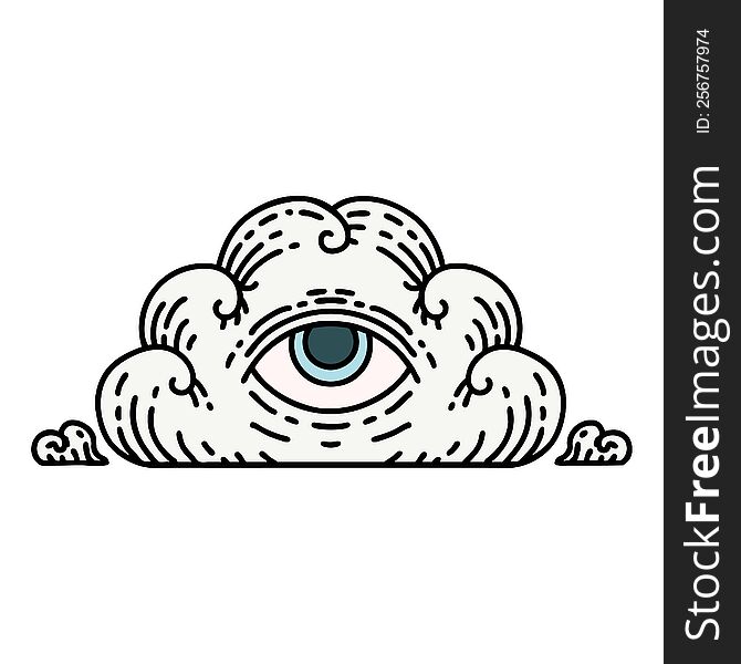tattoo in traditional style of an all seeing eye cloud. tattoo in traditional style of an all seeing eye cloud
