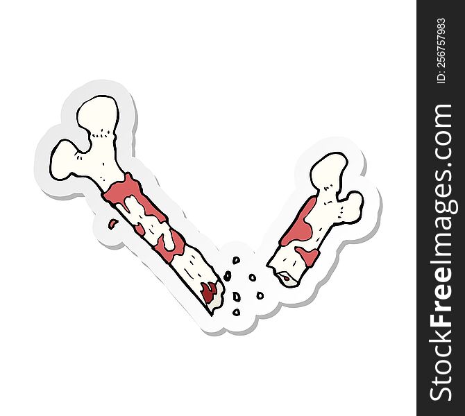 sticker of a gross broken bone cartoon