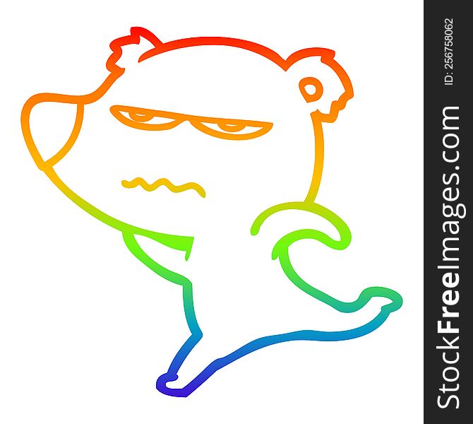 Rainbow Gradient Line Drawing Annoyed Bear Cartoon Running