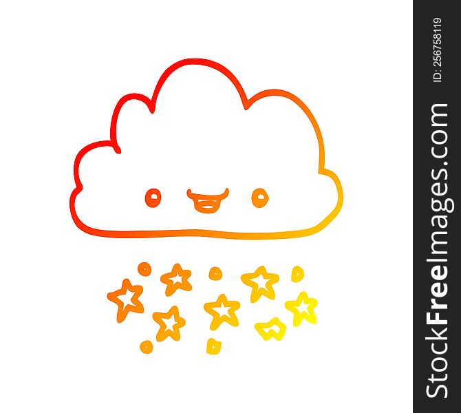 warm gradient line drawing of a cartoon storm cloud