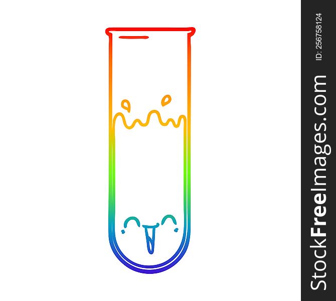 rainbow gradient line drawing of a cartoon happy test tube