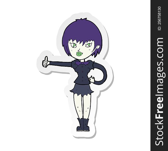 sticker of a cartoon vampire girl giving thumbs up sign