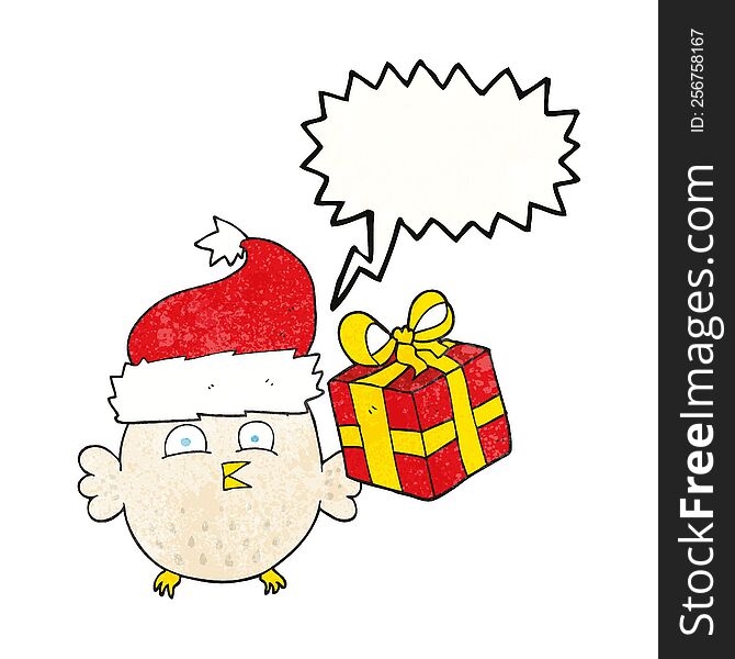 Speech Bubble Textured Cartoon  Christmas Owl