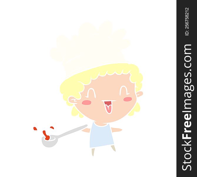 cute flat color style cartoon happy chef