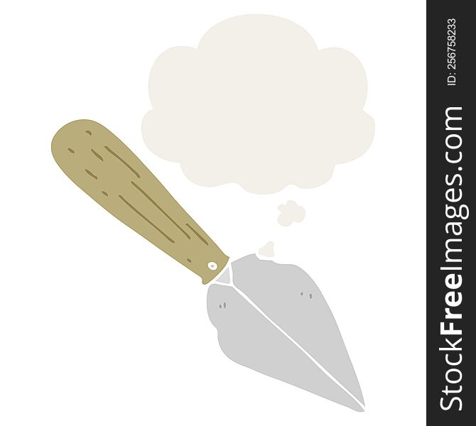 cartoon garden trowel and thought bubble in retro style