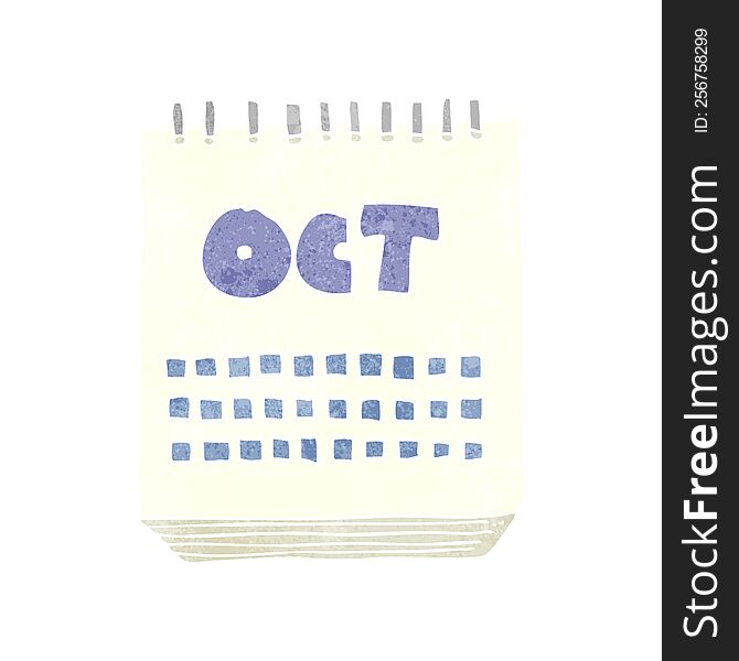freehand retro cartoon calendar showing month of october