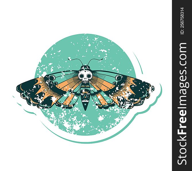 Distressed Sticker Tattoo Style Icon Of A Deaths Head Moth