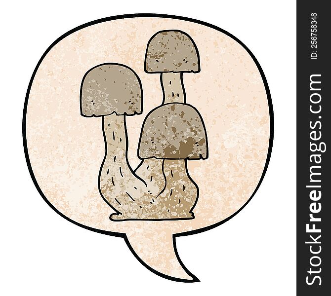 Cartoon Mushroom And Speech Bubble In Retro Texture Style