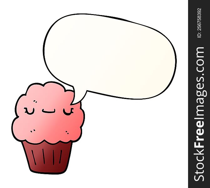 cartoon muffin with speech bubble in smooth gradient style