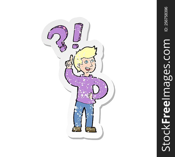 Retro Distressed Sticker Of A Cartoon Man Asking Question