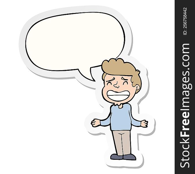 Cartoon Boy Shrugging And Speech Bubble Sticker