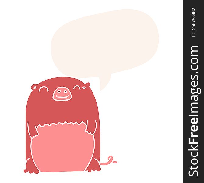 cartoon creature with speech bubble in retro style