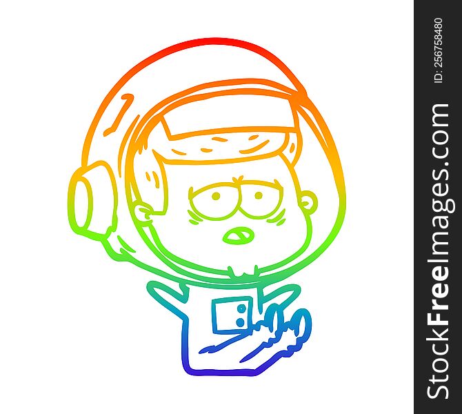 Rainbow Gradient Line Drawing Cartoon Tired Astronaut