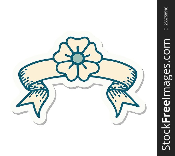 tattoo style sticker with banner of a flower