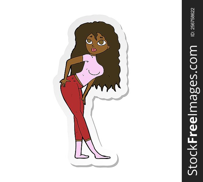 sticker of a cartoon attractive woman looking surprised