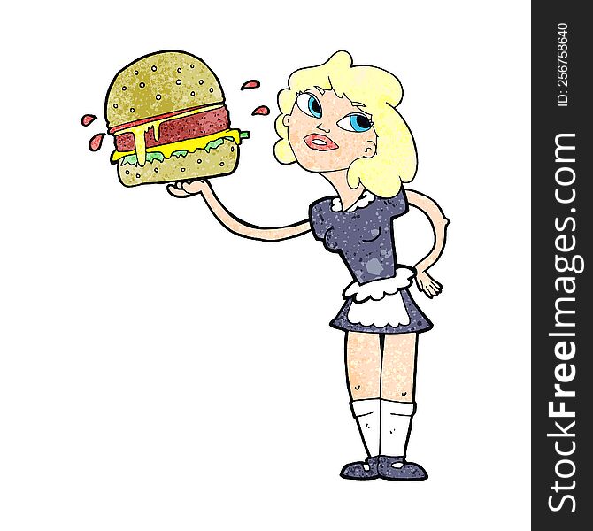 cartoon waitress serving burger