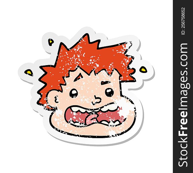Distressed Sticker Of A Cartoon Frightened Face