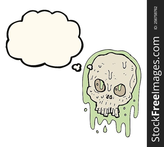 Cartoon Slimy Skull With Thought Bubble