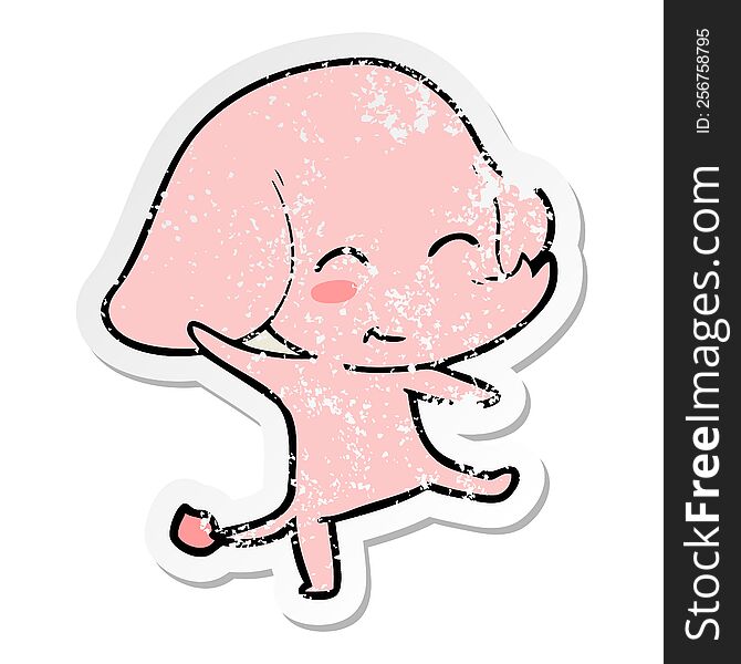 Distressed Sticker Of A Cute Cartoon Elephant Dancing