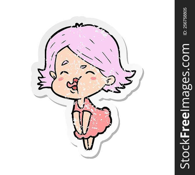 distressed sticker of a cartoon girl pulling face