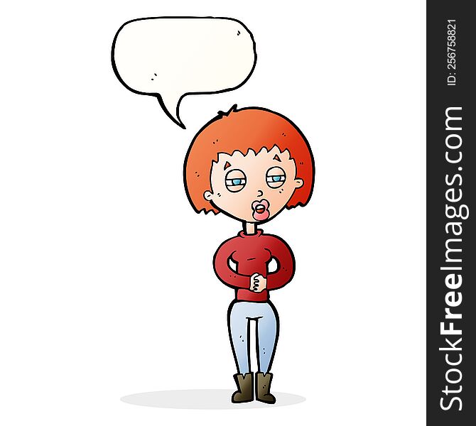cartoon tired woman with speech bubble