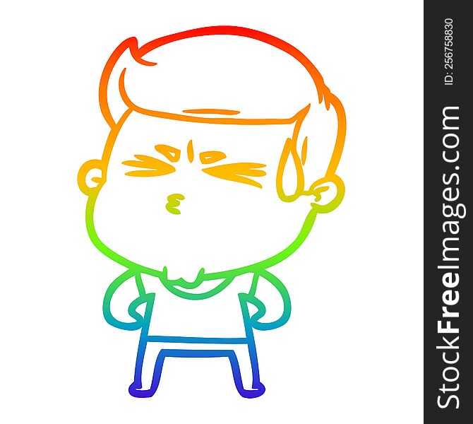 Rainbow Gradient Line Drawing Cartoon Man Sweating