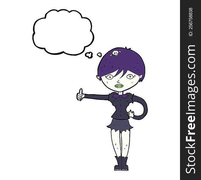 cartoon vampire girl giving thumbs up symbol with thought bubble
