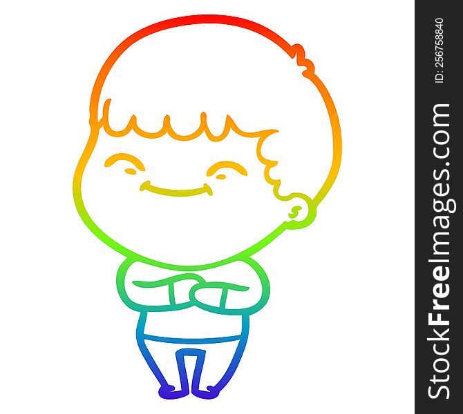 rainbow gradient line drawing of a cartoon happy boy